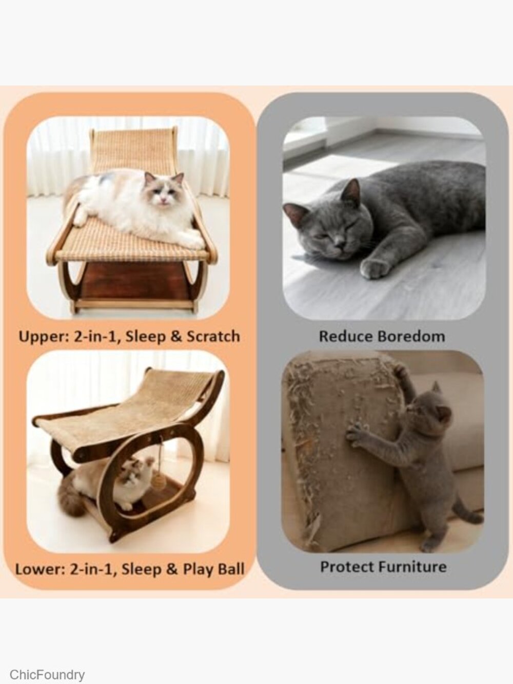 Sisal Cat Scratcher Chair, Elevated Cat Lounge Bed for Indoor Cats, Wooden Pet - Picture 6 of 6